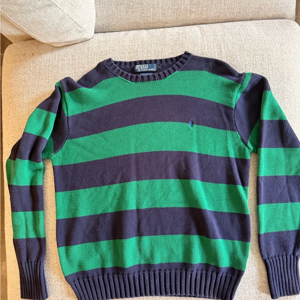 Polo by Ralph Lauren Men's Green and Black Striped Sweater